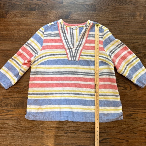 Boden 100% Linen V-Neck Striped Blouse for Spring Summer Beach Vacation Coastal - Picture 5 of 7